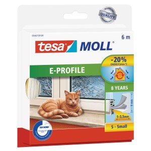 Tesamoll Classic Joint en caoutchouc profilé E, blanc, rouleau de 6m. Joint pour fenêtres et portes.