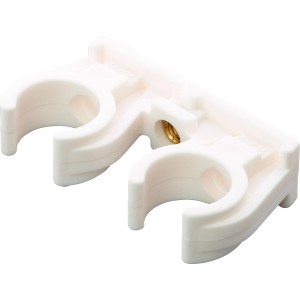 Clip doppio per tubi Ø 22 mm, set da 10, in plastica per due tubi affiancati.
