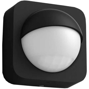 Schwarzer Philips Hue Aussensensor zur Bewegungserkennung für Aussenleuchten.