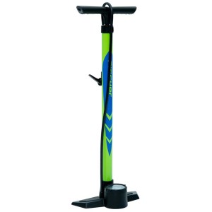 Fischer Fahrrad-Standpumpe Volume Plus, grün/blau, mit Manometer für City-, MTB- und Trekking-Räder.
