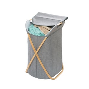 Cesto portabiancheria Wenko Bahari, grigio chiaro, struttura in bambù, capacità 79 l, con coperchio.