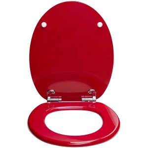 Abattant WC Diaqua Bilbao rouge en MDF avec fermeture ralentie, ouvert.