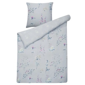 Set biancheria da letto Beliani Evergreen azzurro con motivo floreale, cotone satin, 135x200 cm.