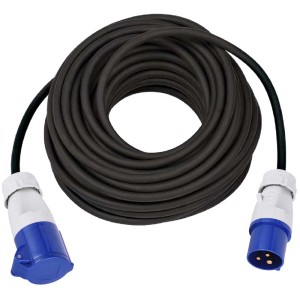 Rallonge CEE, 25 m, noir et bleu, IP44, pour chantier et camping.