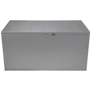 Box per cuscini Spacemaker in metallo argentato, ideale per riporre in giardino o in terrazza.