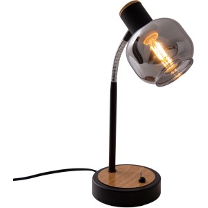 Näve Lampada da tavolo Fumoso, 39 cm, lampada da tavolo di design con paralume in vetro grigio e dettagli in legno.