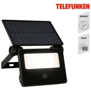 Faretto solare a LED Telefunken con sensore, alluminio/vetro, nero, 1000 lumen, per esterni.