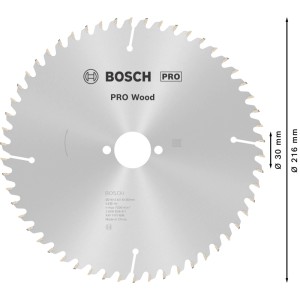 Lama sega circolare Bosch Optiline Wood argento, denti in carburo, Ø 216 mm, per tagli legno precisi.