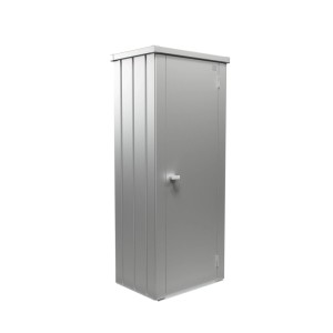 Armoire de terrasse Biohort Julia Gr. M High, argent métallisé, idéale pour balcon et terrasse.