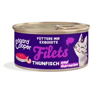 Edgard & Cooper cibo umido per gatti con filetti di tonno e gamberetti, lattina da 70g.