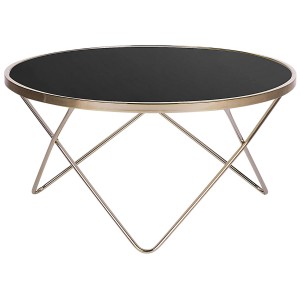 Table basse noire Meridian avec structure en métal doré, Ø 80 cm.