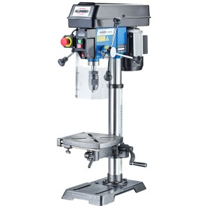 Trapano a colonna Alduro BM-25VL, acciaio blu, con display digitale della velocità e laser a croce.