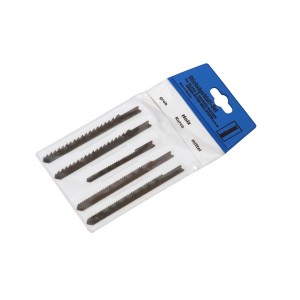 Jeu de 5 lames de scie sauteuse à emmanchement en U pour bois, coupes grossières et fines.