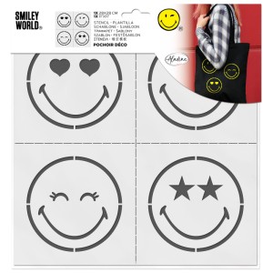 Stencil Aladine con 4 disegni di smiley (occhi a cuore, occhiolino, stelle, sorridente) per progetti fai-da-te.