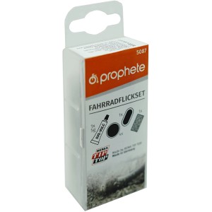 Kit riparazione forature Tip-Top per pneumatici bici, composto da toppe, mastice vulcanizzante e carta vetrata.