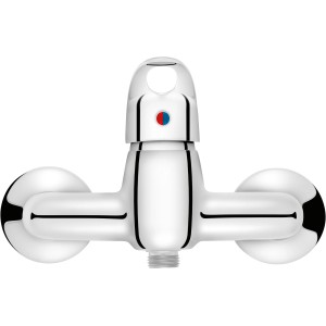 Mitigeur de douche chromé baliv DU-5010, robinet monocommande avec raccords en S et rosaces.
