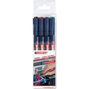 Edding Kabelmarker 8407 Set, 4 Stifte in Schwarz, Rot, Blau, Grün zum Beschriften von Kabeln.