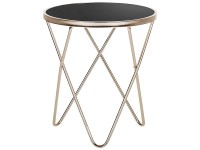 Beliani Table d'appoint Meridian verre de sécurité Noir Or Ø 50 / Hauteur 55 cm