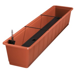 Jardinière terracotta Aqua Green Plus avec système d'arrosage et indicateur de niveau d'eau.