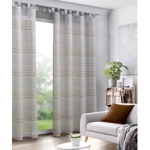 Sciarpa ad anello beige-grigia Thomas di Neusser Collection, 245x135 cm, con motivo a righe.