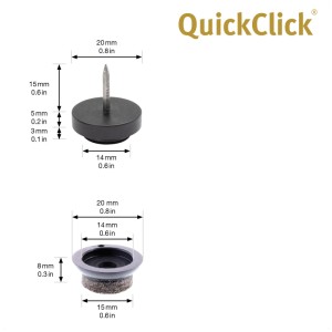 Jeu de patins en feutre avec clou et support pour montage, diamètre 20mm.