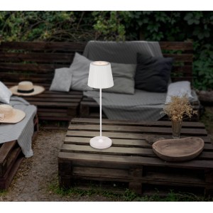 Lampada da tavolo a LED bianca Eglo Cabozo, alta 37 cm, per un'illuminazione d'atmosfera in giardino.