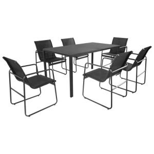 Set da giardino nero 7 pezzi con tavolo e sedie con rivestimento in textilene.