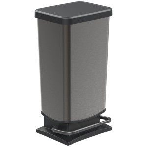 Rotho Treteimer Paso Chrom, 40 l, aus Kunststoff mit geräuschlosem Deckel und Pedal.
