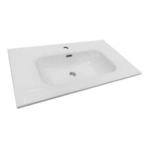 Vasque en céramique blanche, 80,5x47x17,5 cm, avec trou pour robinet mitigeur.