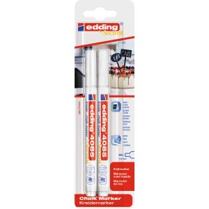 Edding Kreidemarker E-4085, 2 Stk. weiße Stifte für Fenster und Tafeln.
