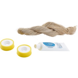 Set sigillante per filetti, 3 pezzi: canapa, pasta sigillante, nastro PTFE per idraulica e riscaldamento.