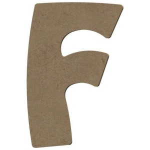 Figura Gomille in MDF a forma di F, 5x8 cm, grezza, ideale per l'artigianato e la decorazione.
