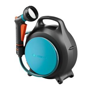 Gardena Avvolgitubo Move con tubo da 10 m e lancia, mobile e compatto per giardino e terrazzo.