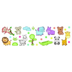 Wandtattoo Funny Animals: Bunte Tiersticker für Kinderzimmer, z.B. Löwe, Zebra, Elefant.