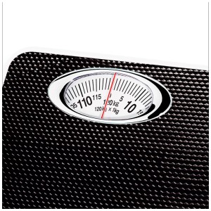 Mechanische Rotel Personenwaage in Schwarz-Weiss mit Anzeige bis 120 kg.