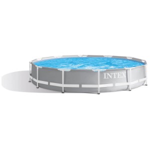 Intex Frame Pool Set Prism Rondo, Ø 366 cm, con telaio in acciaio e acqua blu.