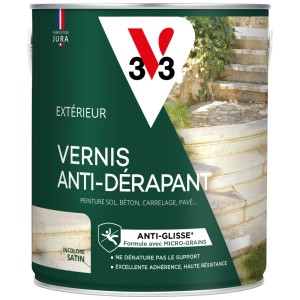 V33 Vernis Anti-Dérapant Incolore Satiné 2,5L pour sols et escaliers intérieurs et extérieurs.