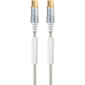 Câble d'antenne transparent Schwaiger, 1,5 m, avec connecteurs plaqués or pour un transfert de signal optimal.