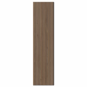 Pannello acustico in noce naturale su feltro acustico nero, 240 cm, per rivestimento pareti.