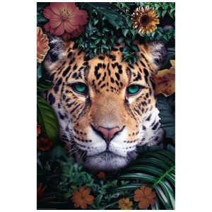 Maxiposter Wildlife Flowers (61x91,5 cm) mit Jaguar-Motiv, umgeben von Blumen und Blättern.