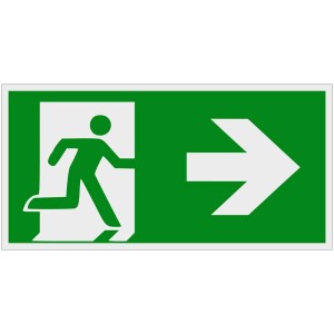 Panneau vert : Issue de secours avec flèche vers la droite, 30x15 cm.