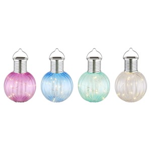 Boule solaire décorative avec 10 LED de différentes couleurs à suspendre pour l'extérieur.
