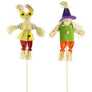 Dekorative Strohpuppen-Sticker, bunt sortiert, 42 cm, für herbstliche Deko.