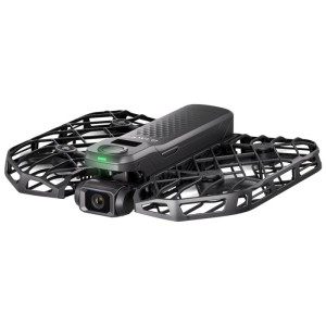 Drone fotografico Hoverair X1 Pro nero, pieghevole, con protezioni eliche e fotocamera 4K per sport e fitness.