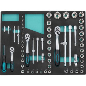 Insert d'outils pour servante d'atelier Technocraft avec douilles, tournevis et cliquets.
