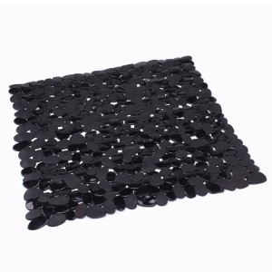 Schwarze MSV Wanneneinlage Galets 54x54 cm aus PVC mit Kieselstein-Optik.