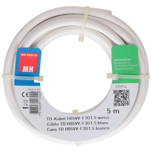 Cavo TD bianco H05VV-F, 3 x 1,5 mm², 5 m, cavo flessibile in plastica per sollecitazioni medie.