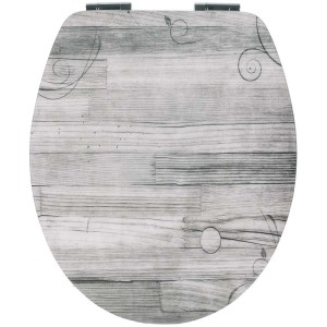 Sanitop-Wingenroth sedile WC Wood Romance con chiusura ammortizzata, decoro legno grigio chiaro.