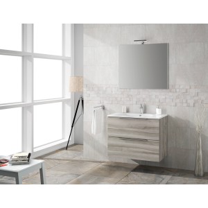 Ensemble de meubles de salle de bain Bali 80 cm en noyer Lingera avec miroir et éclairage LED.
