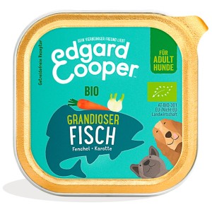 Edgard & Cooper cibo umido biologico per cani pesce, finocchio e carota per cani adulti in vaschetta da 100g.